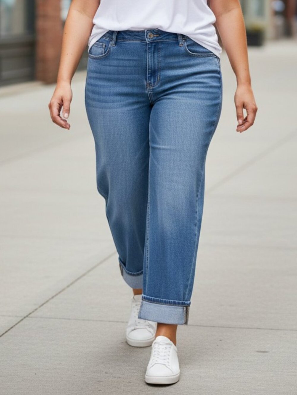 Halara Flex Wide Leg Cuffed Jeans Light Wash Stretch Denim sz L Casual Comfy